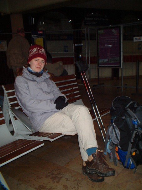 Anne at the railway station in Caen