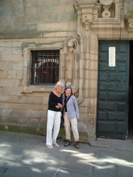 Anne and Gillian outside the pilgrim office