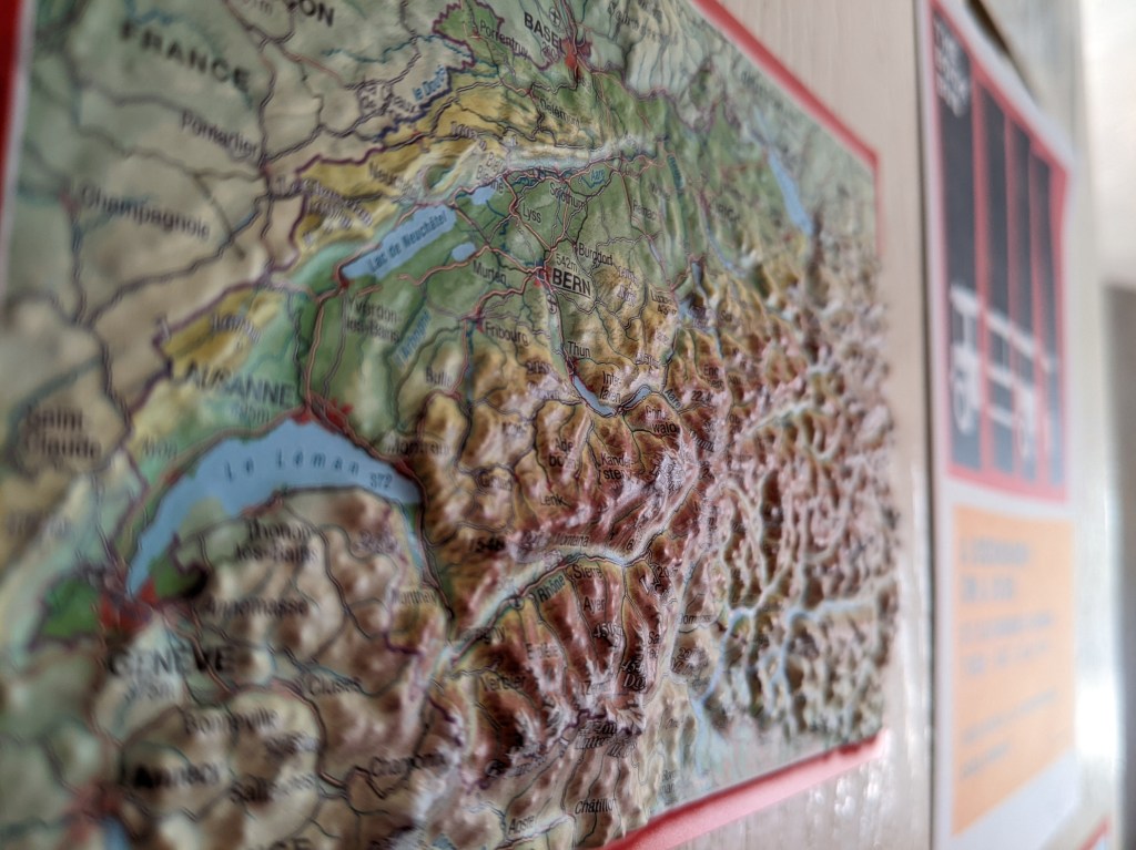 A relief map of Switzerland